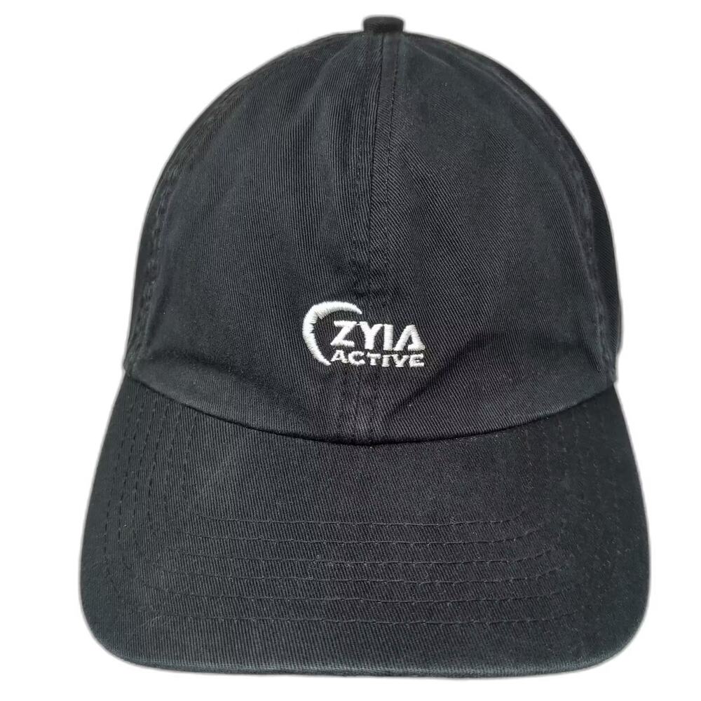 Zyia Active Baseball Cap Black White Slideback OS Hat Embroidered Logo Cotton